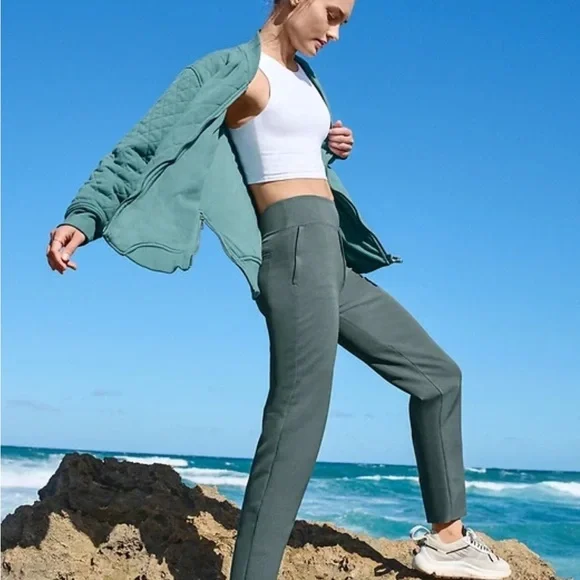 Athleta Endless High Rise Pants 2P Petite Dark Green Stretch Work Travel - Picture 4 of 16